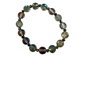 Multicolor Faceted Bead Stretch Bracelet Green Clear Pink